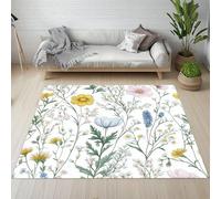 Tapis Enfant Fleurs Sauvages Marguerite Camomille Paillasson 60x90cm Feuille Plantes Style Pastoral Tapis Entree Interieur Lavable Doux à Poils Courts Antidérapant pour Cuisine Chambre à Coucher