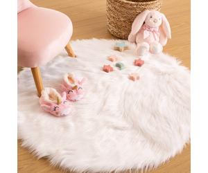 Tapis enfant imitation fourrure blanc Diam 90cm