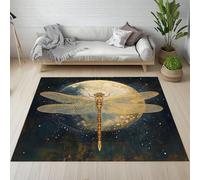 Tapis Enfant Libellule Or Insecte Luxe Paillasson 60x90cm Ciel étoilé Pleine Lune Aquarelle Moderne Tapis Entree Interieur Lavable Doux à Poils Courts Antidérapant pour Cuisine Chambre à Coucher