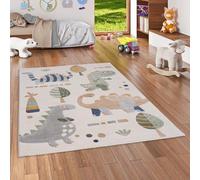 Tapis Enfant Maui Kids Dinosaures Vert Bleu - Tapis Doux de Jeu avec Motifs de Dinosaures pour Chambre d'enfant et Salle de Jeux, Facile à Nettoyer et Couleurs Vives