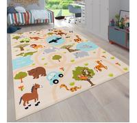 Paco Home Tapis Chambre Enfant Bebe Fille Garcon Jungle Singe Motif Lion Antidérapant Moderne Crème Vert Jaune, Dimension:80x150 cm