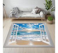 Tapis Enfant Paysage Marine Hawaii île Paillasson 60x90cm Océan Ciel Bleu Plage Vagues Eau de Mer Tapis Entree Interieur Lavable Doux à Poils Courts Antidérapant pour Cuisine Chambre à Coucher