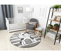 Tapis enfant Petit pour chambre de bébé, tapis de jeux, chambres d'enfants, CHIEN CHIOT gris gris cercle 120cm
