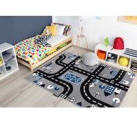 Tapis enfant Petit pour chambre de bébé, tapis de jeux, chambres d'enfants, City, ville, rues gris noir 280x370 cm
