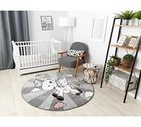 Tapis enfant Petit pour chambre de bébé, tapis de jeux, chambres d'enfants, LICORNE gris gris cercle 120cm