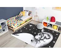 Tapis enfant Petit pour chambre de bébé, tapis de jeux, chambres d'enfants, Trumpet trompette éléphant étoiles gris 140x190 cm