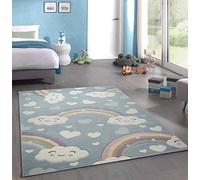 Tapis Enfants Tapis de Jeu Tapis bébé Arc-en-Ciel et Nuages Bleu Größe 120 cm Rund