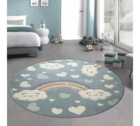 Tapis Enfants Tapis de Jeu Tapis bébé Arc-en-Ciel et Nuages Bleu Größe 160 cm Rund