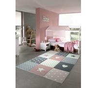 Tapis enfants tapis de jeu tapis bébé fille avec coeur étoile rose crème gris