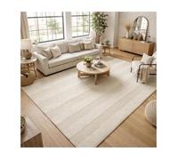 tapis entrée 120x170 fait à la main en laine beige rectangle motif uni BANDA