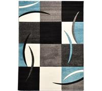 tapis entrée 40x60 tissé bleu rectangle motif damier LYN8 COMMA