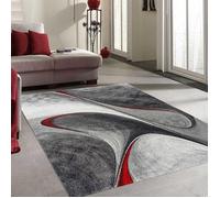 tapis entrée 40x60 tissé rouge et gris rectangle motif géométrique LYN8 MADILA