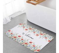 Tapis Entree 40X60Cm, Fleurs Printanières Rouges Et Bleues Botanistes Tapi Salle De Bain Facile À Nettoyer Tapis De Porte pour Couloir Entrée Déco