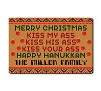 Tapis Entrée Doormat Merry Christmas Kiss My Ass Kiss His Ass Kiss Your Ass Happy Hannukah Paillasson Extérieur Absorbant Descente De Bain Lavable À La Machine Carpette pour Maison 40X60 CM
