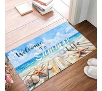 Tapis Entree Étoile De Mer sur La Plage en Été Ciel Bleu Et Vague, Indestructible Tapi Salle De Bain Facile À Nettoyer Tapis De Bienvenue 40X60Cm pour Cuisine Terrasse Intérieur