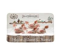 Tapis Entree Exterieur Cochon Mignon Bulles Rosess Planche en Bois Rustique Western Tapis D'Entrée Antidérapant Anti-Poussière Paillasson Décoratif D'Extérieur pour Entrée Terrasse 40X60Cm