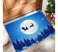 Tapis Entree Interieur 40 X 60 Cm, Le Père Noël Paillasson, Traîneau Rennes Tapis Entree, Antidérapant, Lavable, Absorbant, À Profil Bas, Bleu Foncé Paillasson, Convient pour Le Salon Salle De Bain