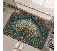 Tapis Entree Interieur 45 X 75 Cm, Arbre La Vie Paillasson, Mystérieux Et Élégant Tapis Entree, Antidérapant, Absorbant, Vert Foncé Paillasson, Convient pour Le Salon Salle De Bain