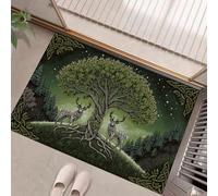 Tapis Entree Interieur 50 X 80 Cm, Arbre La Vie Paillasson, Style Artistique Fantastique Tapis Entree, Antidérapant, Absorbant, Vert Foncé Paillasson, Convient pour Le Salon Salle De Bain