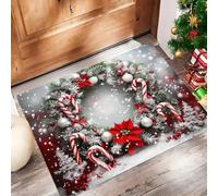 Tapis Entree Interieur 50 X 80 Cm, Couronne Noël Paillasson, Flocons Neige, Cannes À Sucre Tapis Entree, Antidérapant, Absorbant, Couleurs Mélangées Paillasson, Convient pour Le Salon Salle De Bain