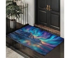 Tapis Entree Interieur 50 x 80 cm, Tapis De Antidérapant Aurores Boréales Montagnes Enneigées, Paillasson Merveilles Naturelles Du Ciel Nocturne Lavable Facile à Nettoyer, Paillasson Fin Pour Couloir