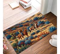 Tapis Entree Interieur 50X80Cm, Paillasson Interieur Cowboy De L'Ouest Cheval, Tapis De Sol Absorbant Lavable Antidérapant Animal Du Désert Vintage, Paillasson Entrée Fin Pour Couloir, Marron