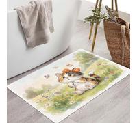 Tapis Entree Interieur 50X80Cm, Paillasson Interieur Herbe À Chat Aquarelle, Tapis De Sol Absorbant Lavable Antidérapant Animaux Mignons À La Campagne, Paillasson Entrée Fin Pour Couloir, Vert Sauge
