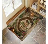 Tapis Entree Interieur 60 X 90 Cm, Architecture Médiévale Paillasson, Rétro Tapis Entree, Antidérapant, Absorbant, Marron Clair Paillasson, Convient pour Le Salon Salle De Bain