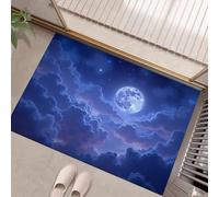 Tapis Entree Interieur 60 x 90 cm Vue nocturne de rêve Bleu-violet, Tapis de Porte Imprimé Pleine lune à travers les nuages, Paillasson Lavable Antidérapant, Decoration Chambre Cuisine, Poil Ras