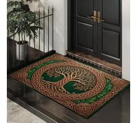 Tapis Entree Interieur 60X90Cm,Paillasson Interieur Arbre De Vie Dans L'Ethnicité,Tapis De Sol Absorbant Lavable Antidérapant Bordure Rétro À Nœud Celtique,Paillasson Entrée Fin Pour Couloir,Bronze