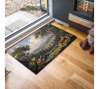 Tapis Entree Interieur 80 X 120 Cm Pont En Arc Rivière Et Scène D'Arbres, Paillasson Interieur Entree Peinture À L'Huile Rurale, Tapis De Sol Lavable Antidérapant, Paillasson Fin Pour Couloir,Vert