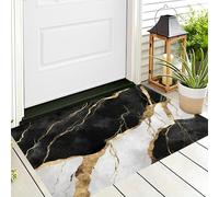 Tapis Entree Interieur 90 X 150 Cm Marbre Avec Motifs Dorés, Paillasson Interieur Entree Luxe Minimaliste, Tapis De Sol Absorbant Lavable Antidérapant, Paillasson Fin Pour Couloir,Noir Et Blanc