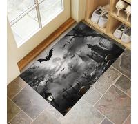 Tapis Entree Interieur Antidérapant - 90 x 150 cm Paillasson Cimetière D'Halloween Lavable En Machine, Tapis de Porte Horrible Porte De Fer Ancienne Absorbante pour Porte, Couloir, et Balcon - Gris