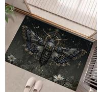 Tapis Entree Interieur Antidérapant, Paillasson Papillon Nuit Mystérieux Lavable en Machine, Fleurs Absorbante Tapis, Paillasson Interieur Entree pour Entrées, Gris Foncé 50 X 80 Cm