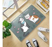 Tapis Entree Interieur Chat Vert Vintage Tapis D'entrée Antidérapant Lavable Paillasson Exterieur Entree Absorbant Tapis d Entree Interieur pour Chambre Cuisine Couloir(50x80cm)