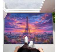 Tapis Entree Interieur Coucher De Soleil À Paris 40 x 60 cm, Paillasson Vue Romantique Sur La Ville Antidérapant Lavable, Tapis Entree Absorbant à Profil Bas pour Entrée, Porte et Couloir, Violet
