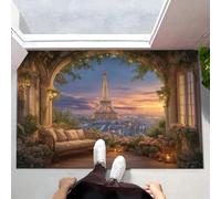 Tapis Entree Interieur Coucher De Soleil Sur La Tour Eiffel 60 x 90 cm, Paillasson Paris Romantique Antidérapant Lavable, Tapis Entree Absorbant à Profil Bas pour Entrée, Porte et Couloir, Brun