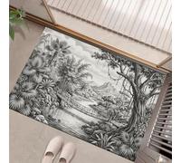 Tapis Entree Interieur Croquis Rétro De Forêt 80X120Cm Antidérapant | Paillasson Rivière Tropicale Pont Suspendu Noir Et Blanc Lavable, Tapis De Porte Doux Pour Couloir Cuisine Descente De Lit