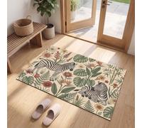 Tapis Entree Interieur Faune Tropicale, 60 x 120 cm Lavable en Machine | Paillasson Pour Porte Zèbre Monstera Oiseau Du Paradis, Antidérapant, Poil Ras pour Chambre Salle a Manger Descente de Lit