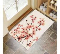 Tapis Entree Interieur Fleurs De Cerisier En Pleine Floraison 60x120 cm, Paillasson Clip Art Rétro Antidérapant Lavable, Tapis Entree Absorbant à Profil Bas pour Entrée, Porte et Couloir, Rose Clair