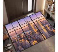 Tapis Entree Interieur Horizon De La Ville, 60 x 90 cm Lavable en Machine | Paillasson Pour Porte Gratte-Ciel/Fausses Fenêtres, Antidérapant, Poil Ras pour Chambre Salle a Manger Descente de Lit