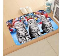 Tapis Entree Interieur Noël Chat Gris Tapis D'entrée Antidérapant Paillasson Exterieur Interieur Polyester Paillasson Extérieur Rug Salon Lavable Tapis Entrée Couloir Chambre 150x200cm