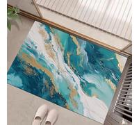 Tapis Entree Interieur Paillasson 40 x 60 cm, Art abstrait Texture de marbre Tapis Cuisine Devant Evier Antidérapant et Lavable en Machine Tapi d'animaux pour Entrée Couloir, Cuisine, Porte Cyan