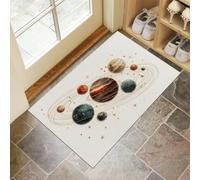 Tapis Entree Interieur Paillasson 45X75Cm Planète Aquarelle Peinte Main, Affiche Système Solaire Tapis Cuisine Devant Evier Antidérapant Lavable Pour Décoration D'Intérieur Entrée Couloir, Beige