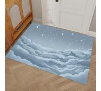 Tapis Entree Interieur Paillasson 50 X 80 Cm, Tapis Cuisine Devant Evier Antidérapant Et Lavable En Machine Tapi Ciel Étoilé De Rêve Mer Nuages Croissant Lune Étoiles Pour Entrée Couloir, Gris-Bleu