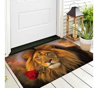 Tapis Entree Interieur Paillasson 50 X 80 Cm, Tapis Cuisine Devant Evier Antidérapant Et Lavable en Machine Tapi Faune Réaliste Portrait Lion pour Entrée Couloir, Or