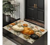 Tapis Entree Interieur Paillasson 80 X 120 Cm, Tapis Cuisine Devant Evier Antidérapant Et Lavable En Machine Tapi Fermes Et Champs Ruraux Citrouille Fleur Baie Pour Entrée Couloir, Orange Foncé