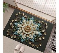Tapis Entree Interieur Paillasson 80 x 120 cm, Tapis Cuisine Devant Evier Antidérapant et Lavable en Machine Tapi Fleurs en papier Petites vignes fleuries pour Entrée Couloir, CuisineBlanc et bleu