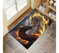 Tapis Entree Interieur Paillasson 80 x 120 cm, Tapis Feu Foudre Dragons Antidérapant Et Lavable en Machine Paillasson Animaux Mythologiques De l'art pour Entrée Couloir, Cuisine, Porte