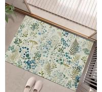 Tapis Entree Interieur Paillasson 90 x 150 cm, Tapis Cuisine Devant Evier Antidérapant et Lavable en Machine Tapi Plantes et Fleurs Fougères à Fleurs Sauvages pour Entrée Couloir, CuisineBeige